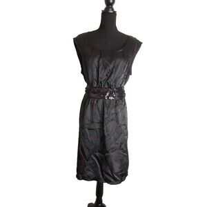 NEW Vanity Dress Size XL Black Sequined Knee Length Tie Belt Party Sleeveless